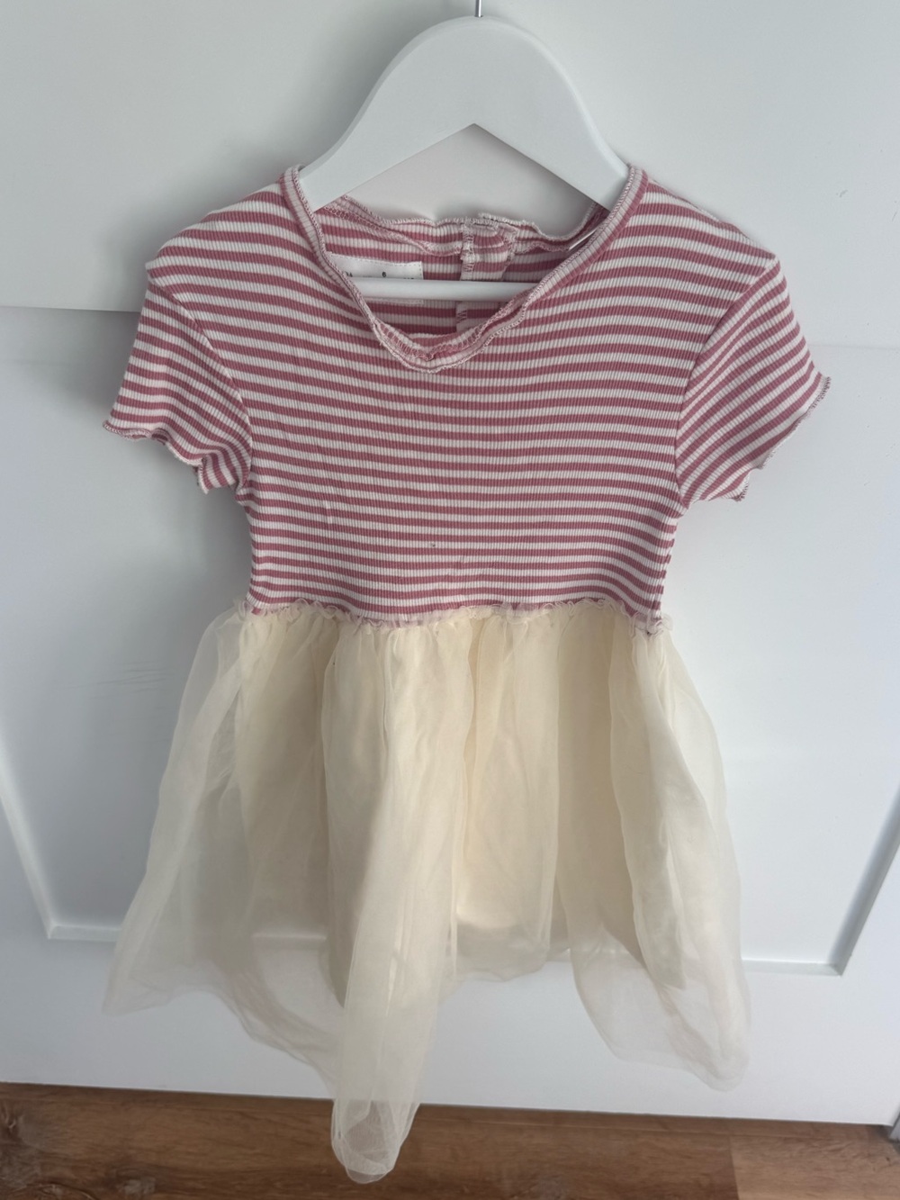 Zara Pink Striped Top with Cream Tulle Skirt Girls Dress